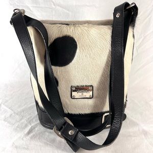 VALENTINA Italia Authentic Vintage White Calf Hair Black Leather Trim Shoulder
